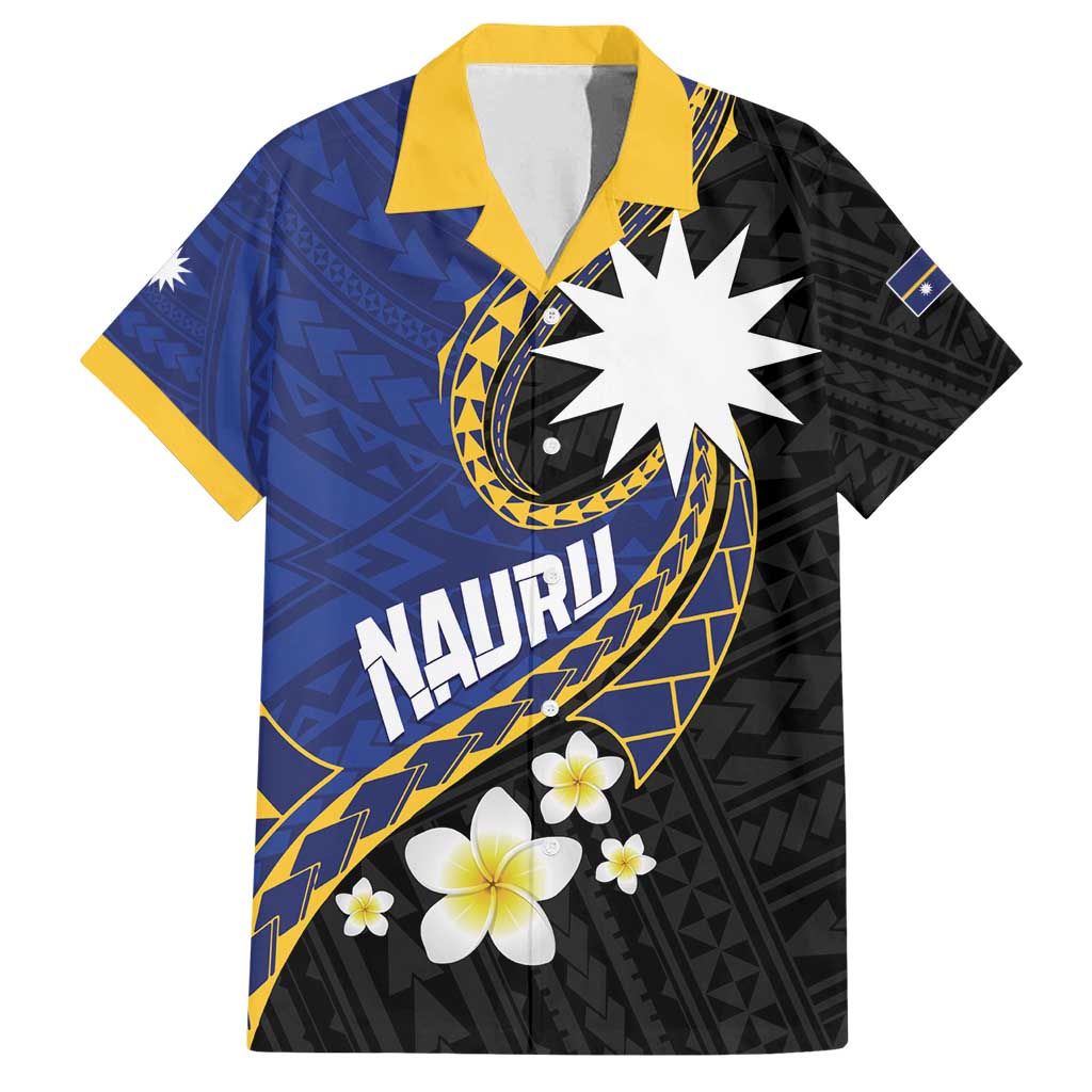 Personalised Nauru Family Matching Off Shoulder Maxi Dress and Hawaiian Shirt Naoero Proud Plumeria LT01 Dad's Shirt - Short Sleeve Blue - Polynesian Pride