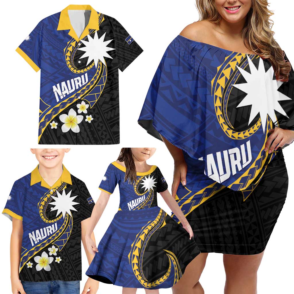 Personalised Nauru Family Matching Off Shoulder Short Dress and Hawaiian Shirt Naoero Proud Plumeria LT01 - Polynesian Pride