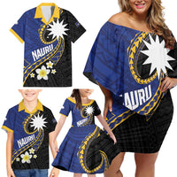Personalised Nauru Family Matching Off Shoulder Short Dress and Hawaiian Shirt Naoero Proud Plumeria LT01 - Polynesian Pride