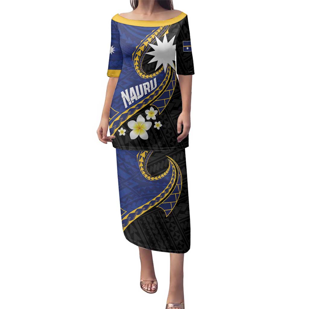 Personalised Nauru Family Matching Puletasi and Hawaiian Shirt Naoero Proud Plumeria LT01 Mom's Dress Blue - Polynesian Pride