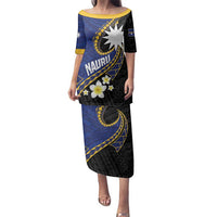 Personalised Nauru Family Matching Puletasi and Hawaiian Shirt Naoero Proud Plumeria LT01 Mom's Dress Blue - Polynesian Pride