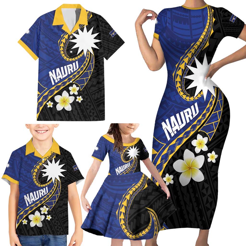 Personalised Nauru Family Matching Short Sleeve Bodycon Dress and Hawaiian Shirt Naoero Proud Plumeria LT01 - Polynesian Pride