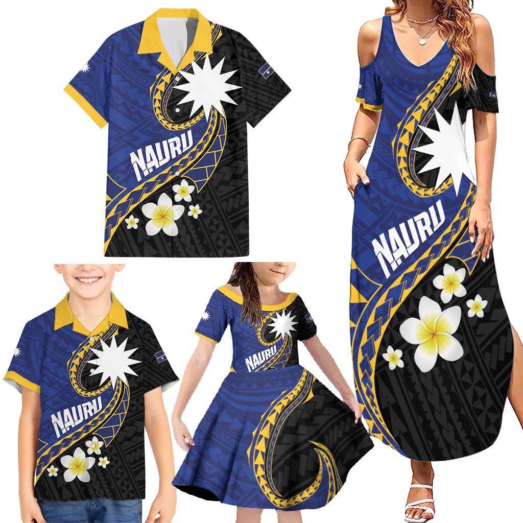 Personalised Nauru Family Matching Summer Maxi Dress and Hawaiian Shirt Naoero Proud Plumeria LT01 - Polynesian Pride