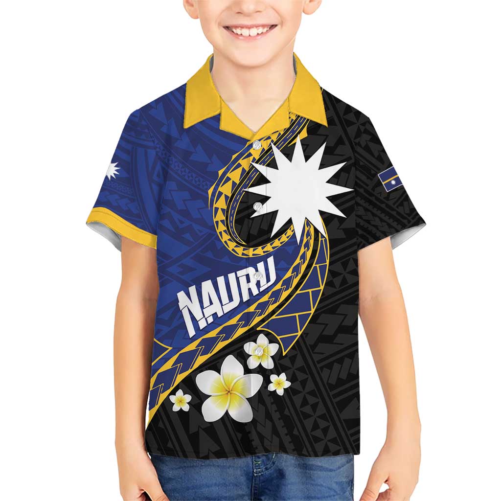 Personalised Nauru Kid Hawaiian Shirt Naoero Proud Plumeria LT01 Kid Blue - Polynesian Pride