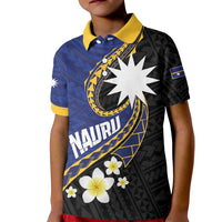 Personalised Nauru Kid Polo Shirt Naoero Proud Plumeria LT01 Kid Blue - Polynesian Pride