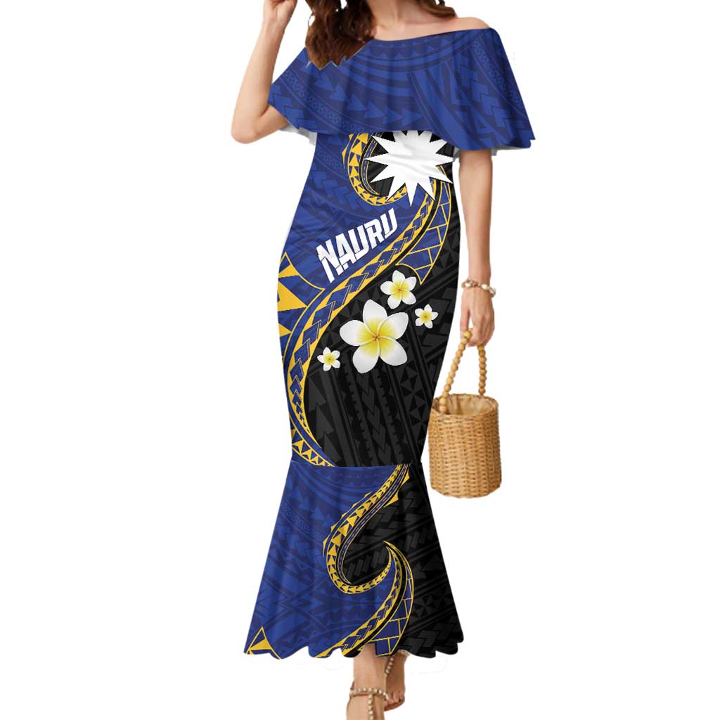 Personalised Nauru Mermaid Dress Naoero Proud Plumeria LT01 Women Blue - Polynesian Pride