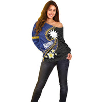 Personalised Nauru Off Shoulder Sweater Naoero Proud Plumeria