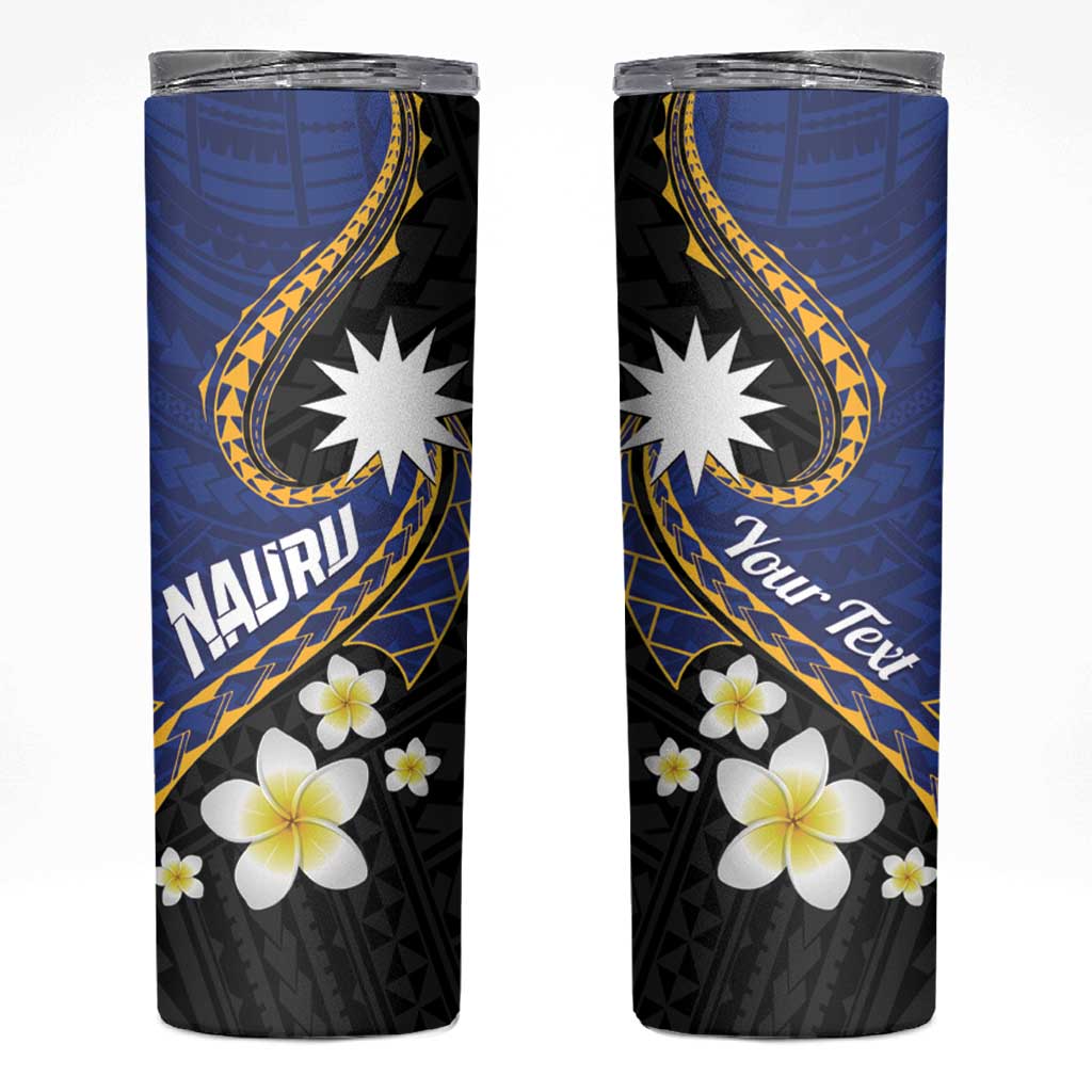 Personalised Nauru Skinny Tumbler Naoero Proud Plumeria LT01 Blue - Polynesian Pride
