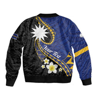 Personalised Nauru Sleeve Zip Bomber Jacket Naoero Proud Plumeria