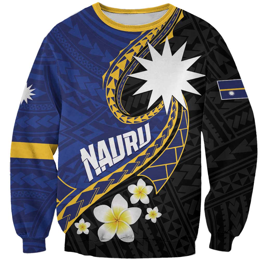 Personalised Nauru Sweatshirt Naoero Proud Plumeria LT01 Unisex Blue - Polynesian Pride
