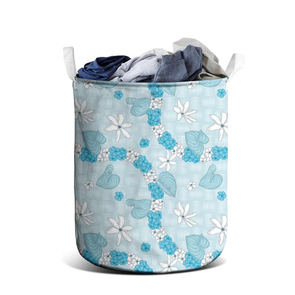 Hawaii Anthurium Tiare Pikake Lei Laundry Basket UliUli Lauhala Art Pattern