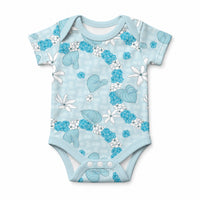 Hawaii Anthurium Tiare Pikake Lei Baby Onesie UliUli Lauhala Art Pattern LT01 Blue - Polynesian Pride