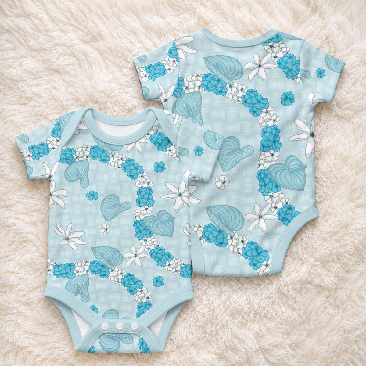 Hawaii Anthurium Tiare Pikake Lei Baby Onesie UliUli Lauhala Art Pattern LT01 - Polynesian Pride