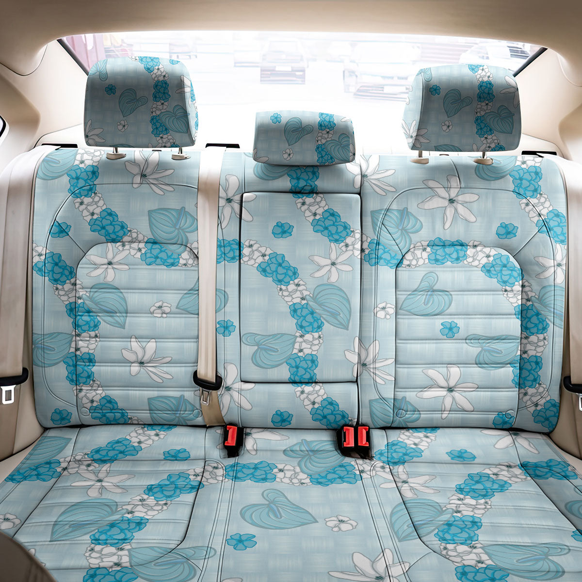 Hawaii Anthurium Tiare Pikake Lei Back Car Seat Cover UliUli Lauhala Art Pattern