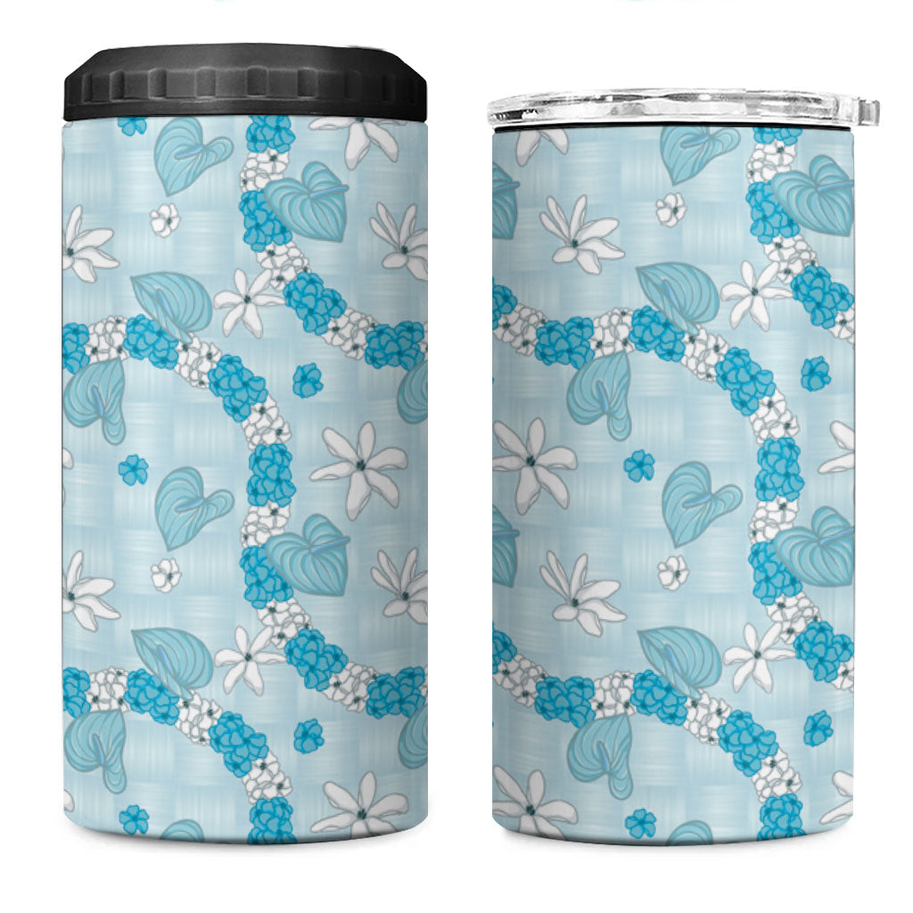 Hawaii Anthurium Tiare Pikake Lei 4 in 1 Can Cooler Tumbler UliUli Lauhala Art Pattern
