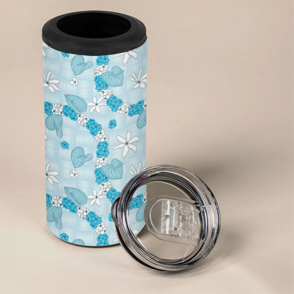 Hawaii Anthurium Tiare Pikake Lei 4 in 1 Can Cooler Tumbler UliUli Lauhala Art Pattern