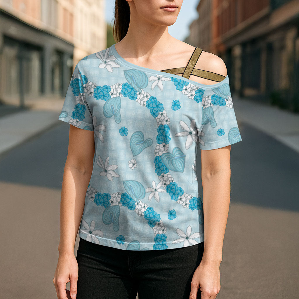 Hawaii Anthurium Tiare Pikake Lei Cross Shoulder Shirt UliUli Lauhala Art Pattern