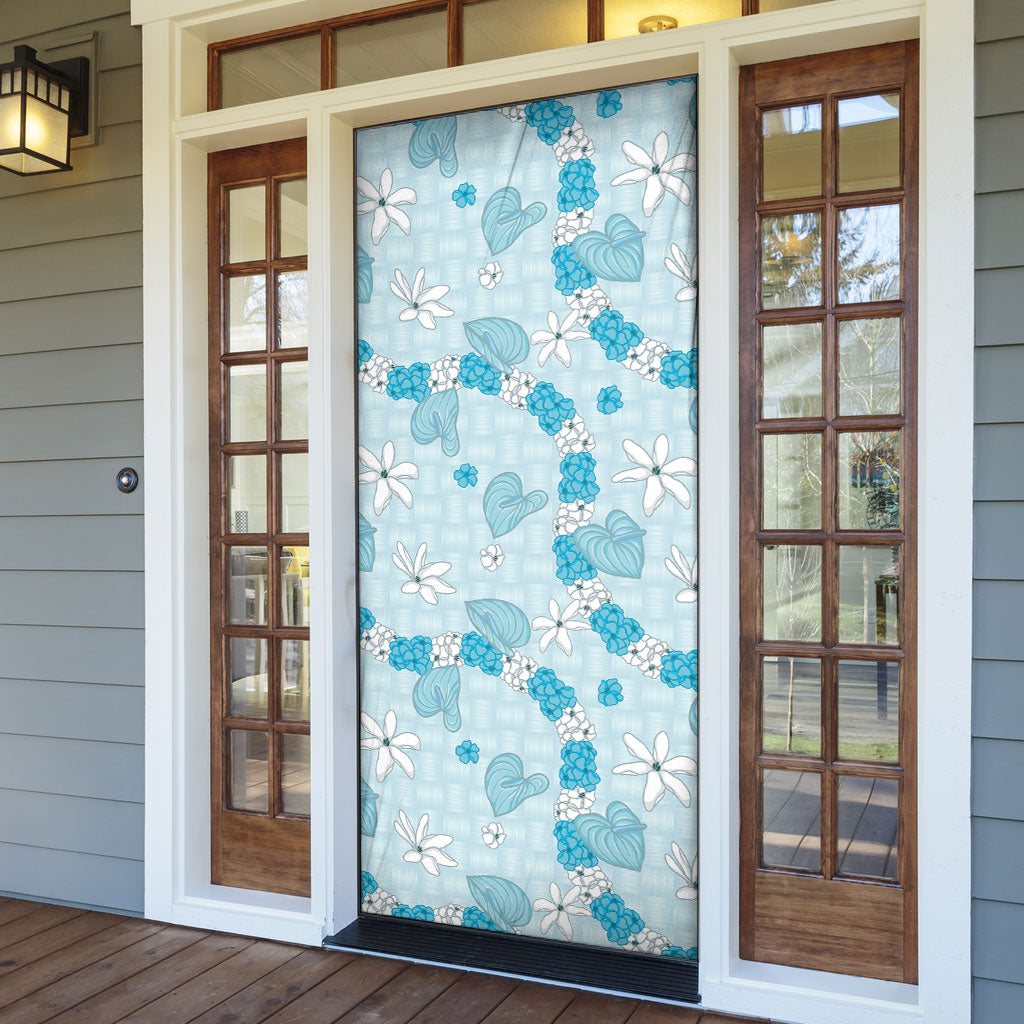 Hawaii Anthurium Tiare Pikake Lei Door Cover UliUli Lauhala Art Pattern