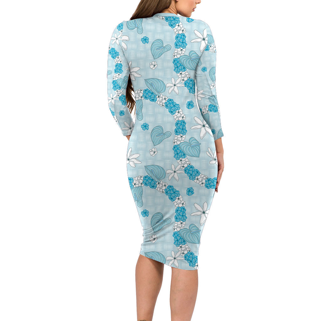 Hawaii Anthurium Tiare Pikake Lei Family Matching Long Sleeve Bodycon Dress and Hawaiian Shirt UliUli Lauhala Art Pattern LT01 - Polynesian Pride