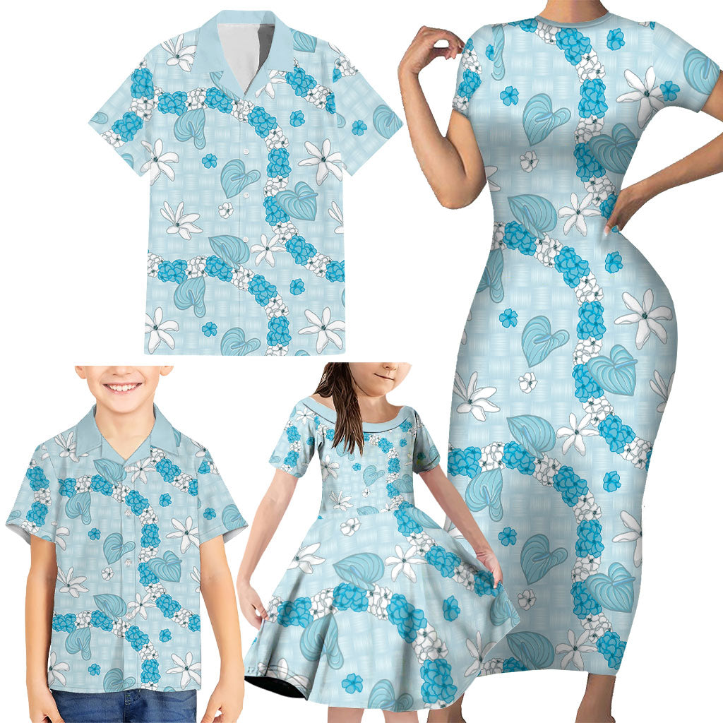 Hawaii Anthurium Tiare Pikake Lei Family Matching Short Sleeve Bodycon Dress and Hawaiian Shirt UliUli Lauhala Art Pattern