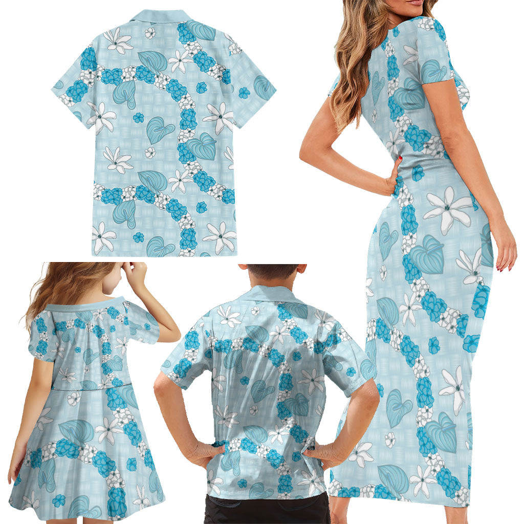 Hawaii Anthurium Tiare Pikake Lei Family Matching Short Sleeve Bodycon Dress and Hawaiian Shirt UliUli Lauhala Art Pattern LT01 - Polynesian Pride