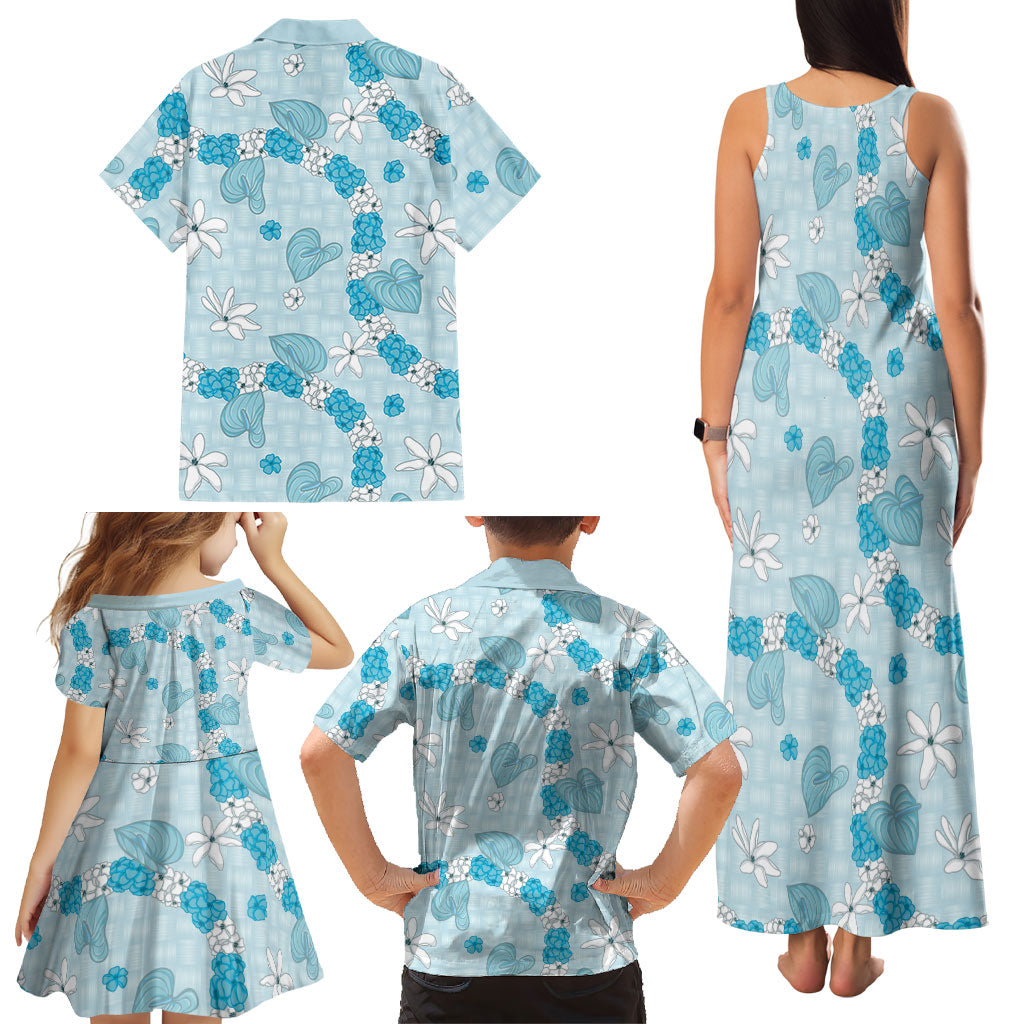 Hawaii Anthurium Tiare Pikake Lei Family Matching Tank Maxi Dress and Hawaiian Shirt UliUli Lauhala Art Pattern