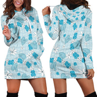 Hawaii Anthurium Tiare Pikake Lei Hoodie Dress UliUli Lauhala Art Pattern