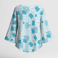 Hawaii Anthurium Tiare Pikake Lei Kimono Sleeve Blouse UliUli Lauhala Art Pattern