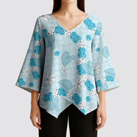 Hawaii Anthurium Tiare Pikake Lei Kimono Sleeve Blouse UliUli Lauhala Art Pattern