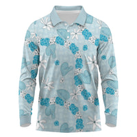 Hawaii Anthurium Tiare Pikake Lei Long Sleeve Polo Shirt UliUli Lauhala Art Pattern