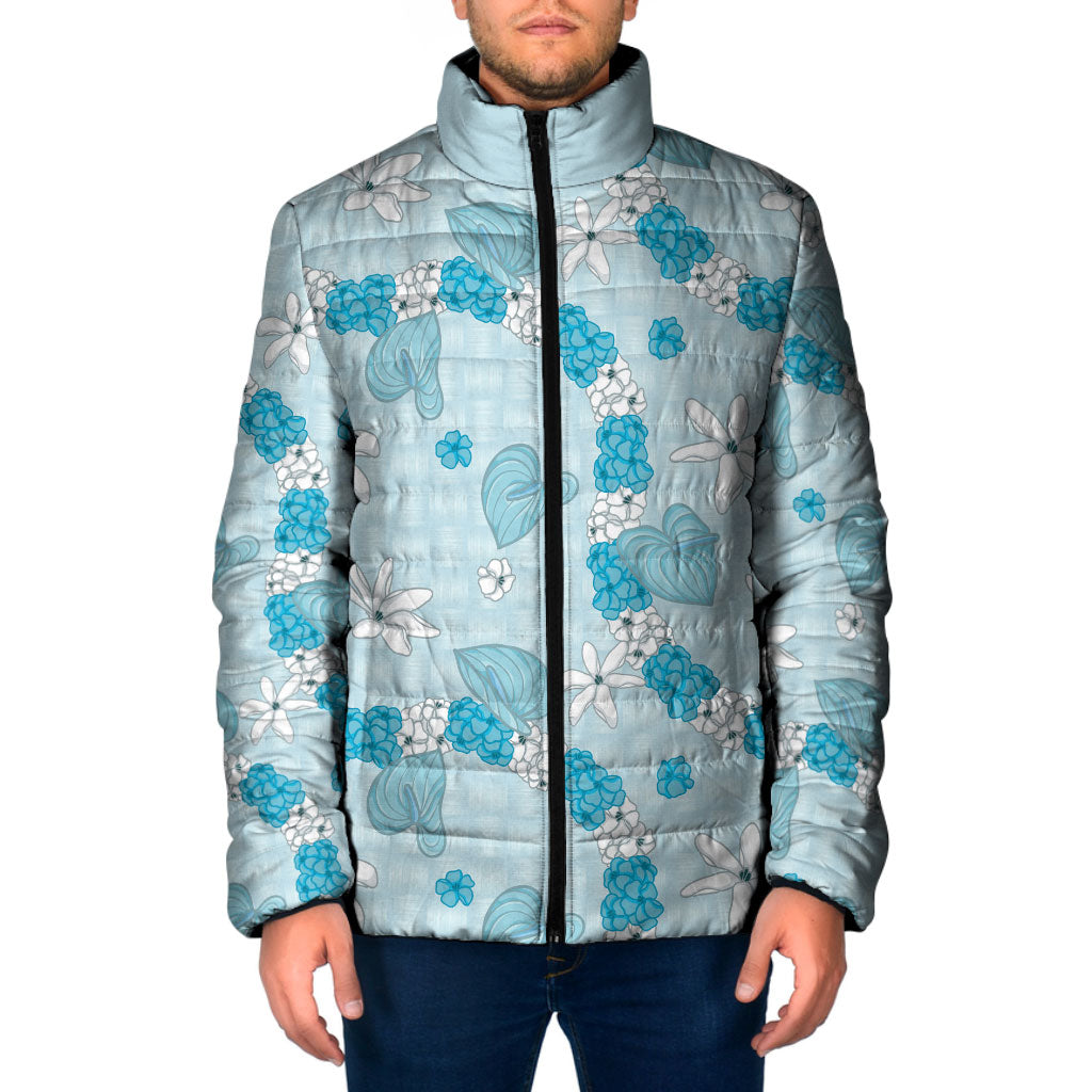 Hawaii Anthurium Tiare Pikake Lei Padded Jacket UliUli Lauhala Art Pattern