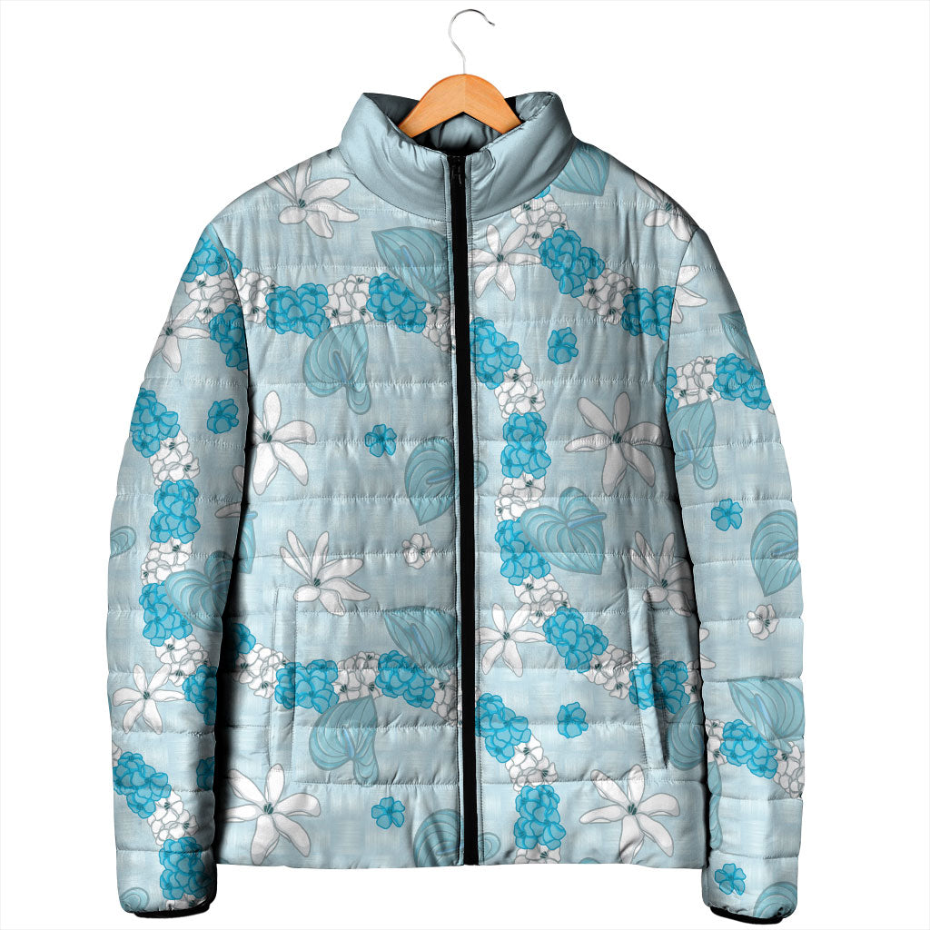 Hawaii Anthurium Tiare Pikake Lei Padded Jacket UliUli Lauhala Art Pattern