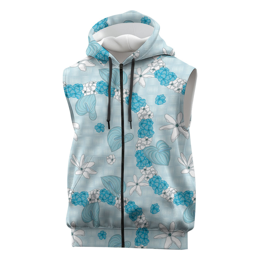 Hawaii Anthurium Tiare Pikake Lei Sleeveless Zip Hoodie UliUli Lauhala Art Pattern