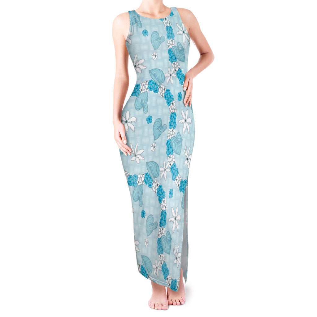 Hawaii Anthurium Tiare Pikake Lei Tank Maxi Dress UliUli Lauhala Art Pattern