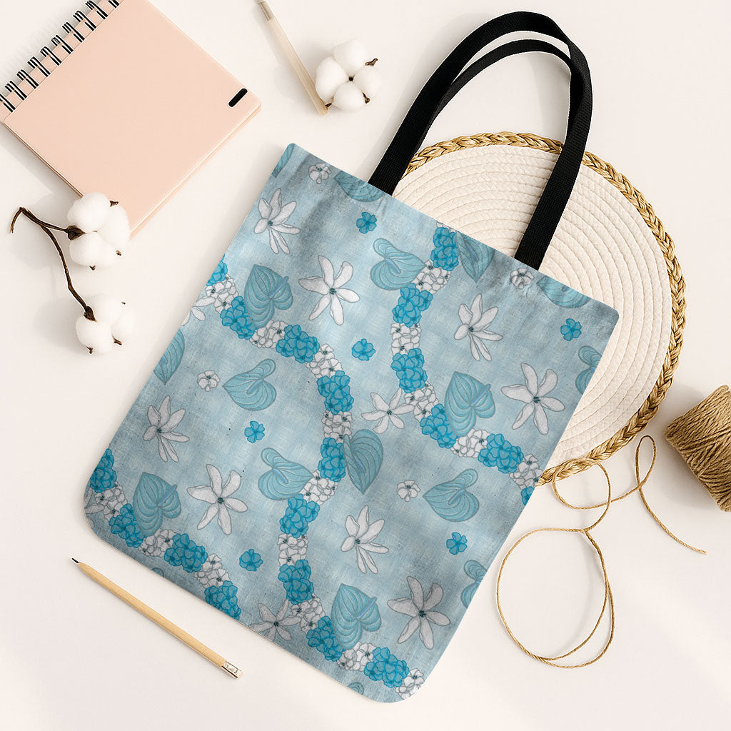 Hawaii Anthurium Tiare Pikake Lei Tote Bag UliUli Lauhala Art Pattern