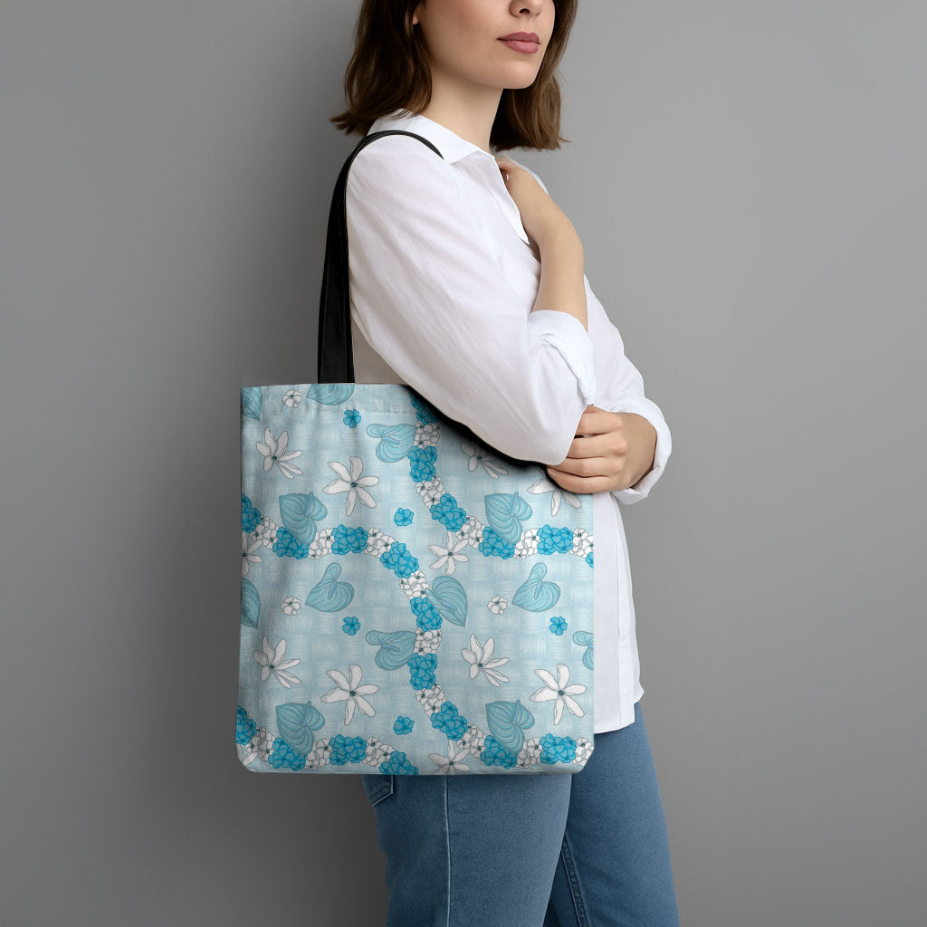Hawaii Anthurium Tiare Pikake Lei Tote Bag UliUli Lauhala Art Pattern
