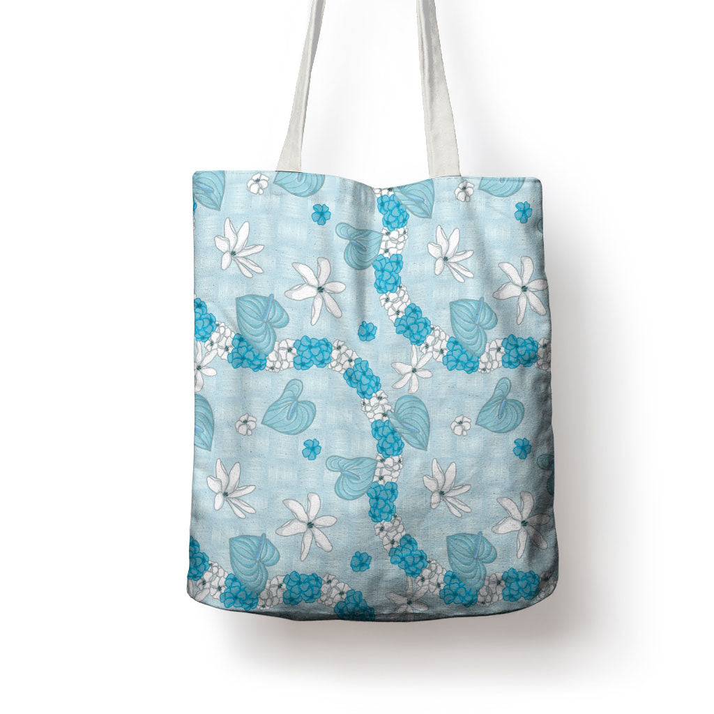Hawaii Anthurium Tiare Pikake Lei Tote Bag UliUli Lauhala Art Pattern