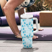 Hawaii Anthurium Tiare Pikake Lei Tumbler With Handle UliUli Lauhala Art Pattern