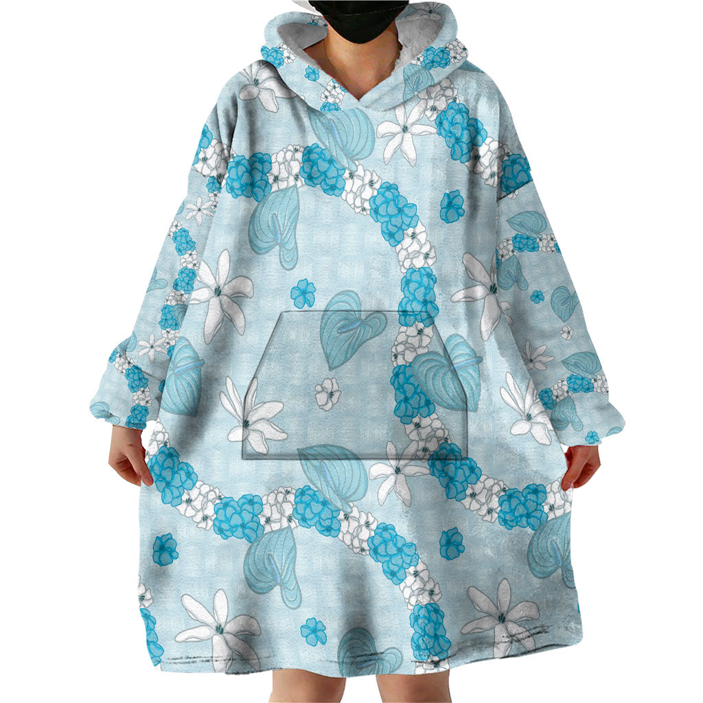 Hawaii Anthurium Tiare Pikake Lei Wearable Blanket Hoodie UliUli Lauhala Art Pattern