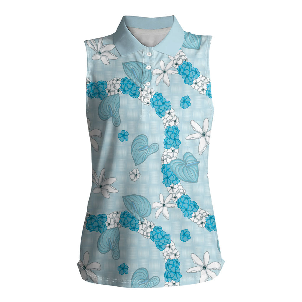Hawaii Anthurium Tiare Pikake Lei Women Sleeveless Polo Shirt UliUli Lauhala Art Pattern