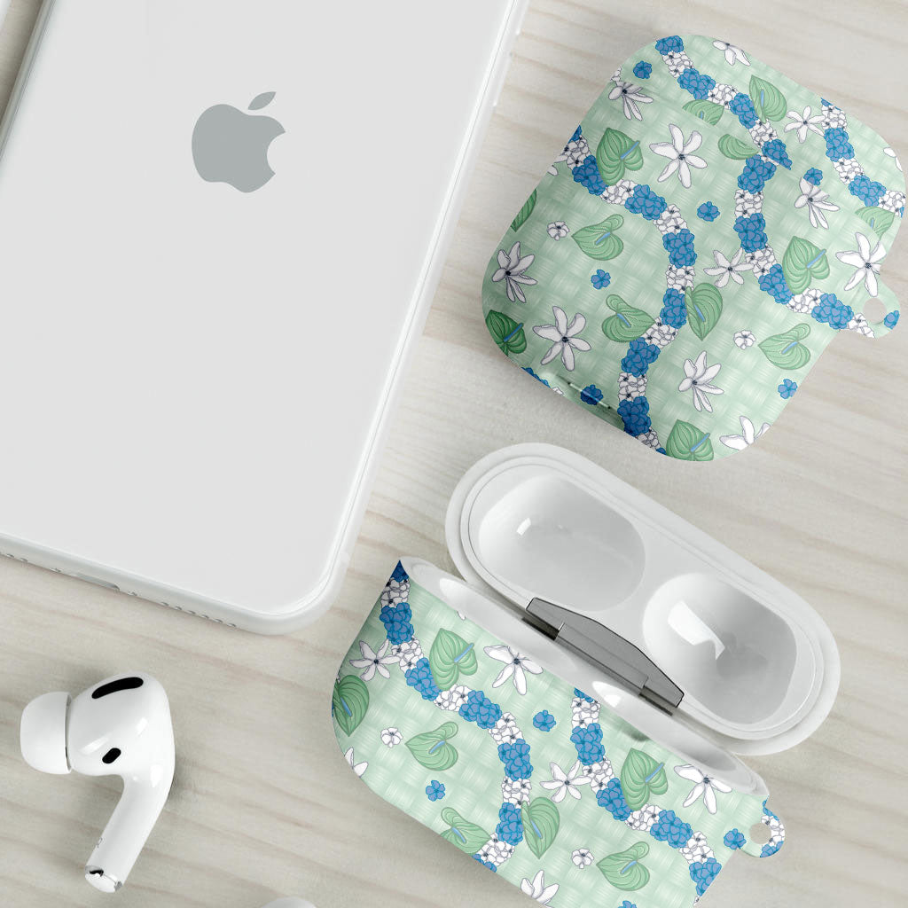 Hawaii Anthurium Tiare Pikake Lei AirPods Case Omaomao Lauhala Art Pattern