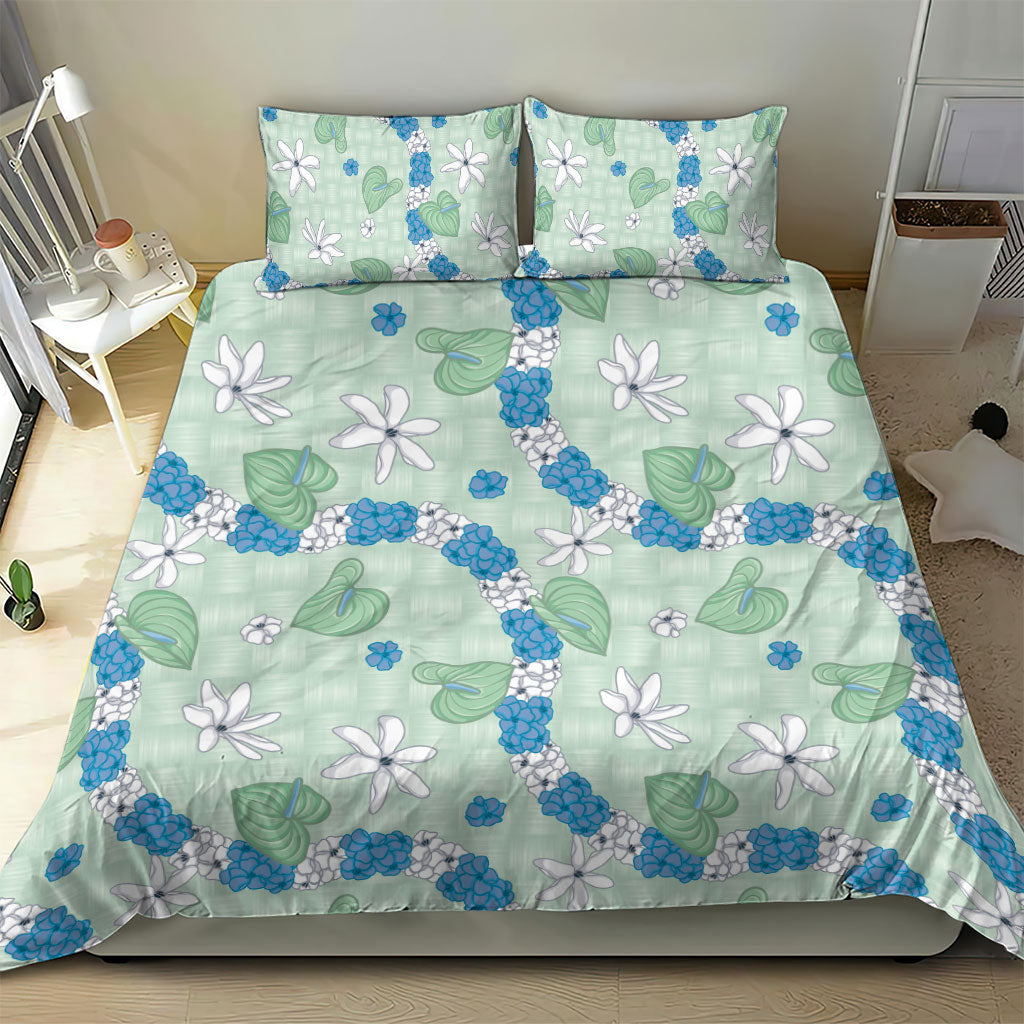 Hawaii Anthurium Tiare Pikake Lei Bedding Set Omaomao Lauhala Art Pattern