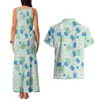 Hawaii Anthurium Tiare Pikake Lei Couples Matching Tank Maxi Dress and Hawaiian Shirt Omaomao Lauhala Art Pattern