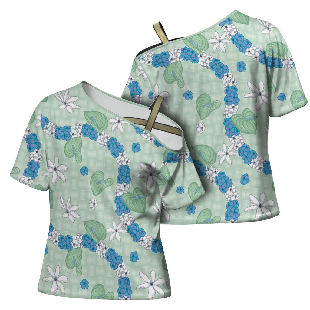 Hawaii Anthurium Tiare Pikake Lei Cross Shoulder Shirt Omaomao Lauhala Art Pattern