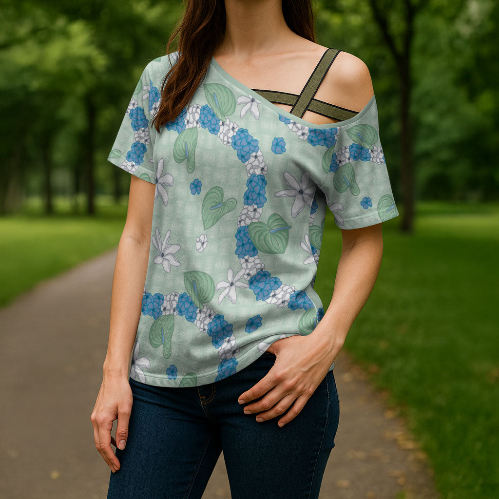 Hawaii Anthurium Tiare Pikake Lei Cross Shoulder Shirt Omaomao Lauhala Art Pattern