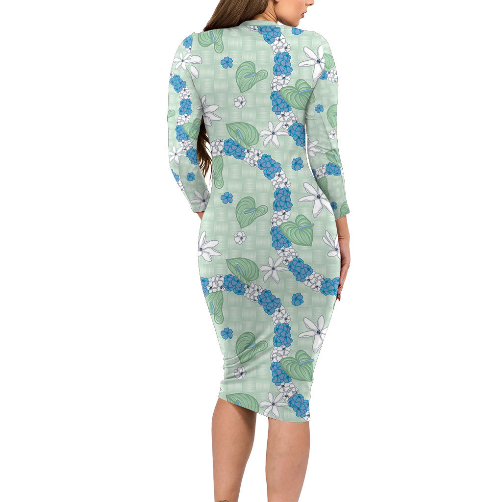 Hawaii Anthurium Tiare Pikake Lei Family Matching Long Sleeve Bodycon Dress and Hawaiian Shirt Omaomao Lauhala Art Pattern LT01 - Polynesian Pride
