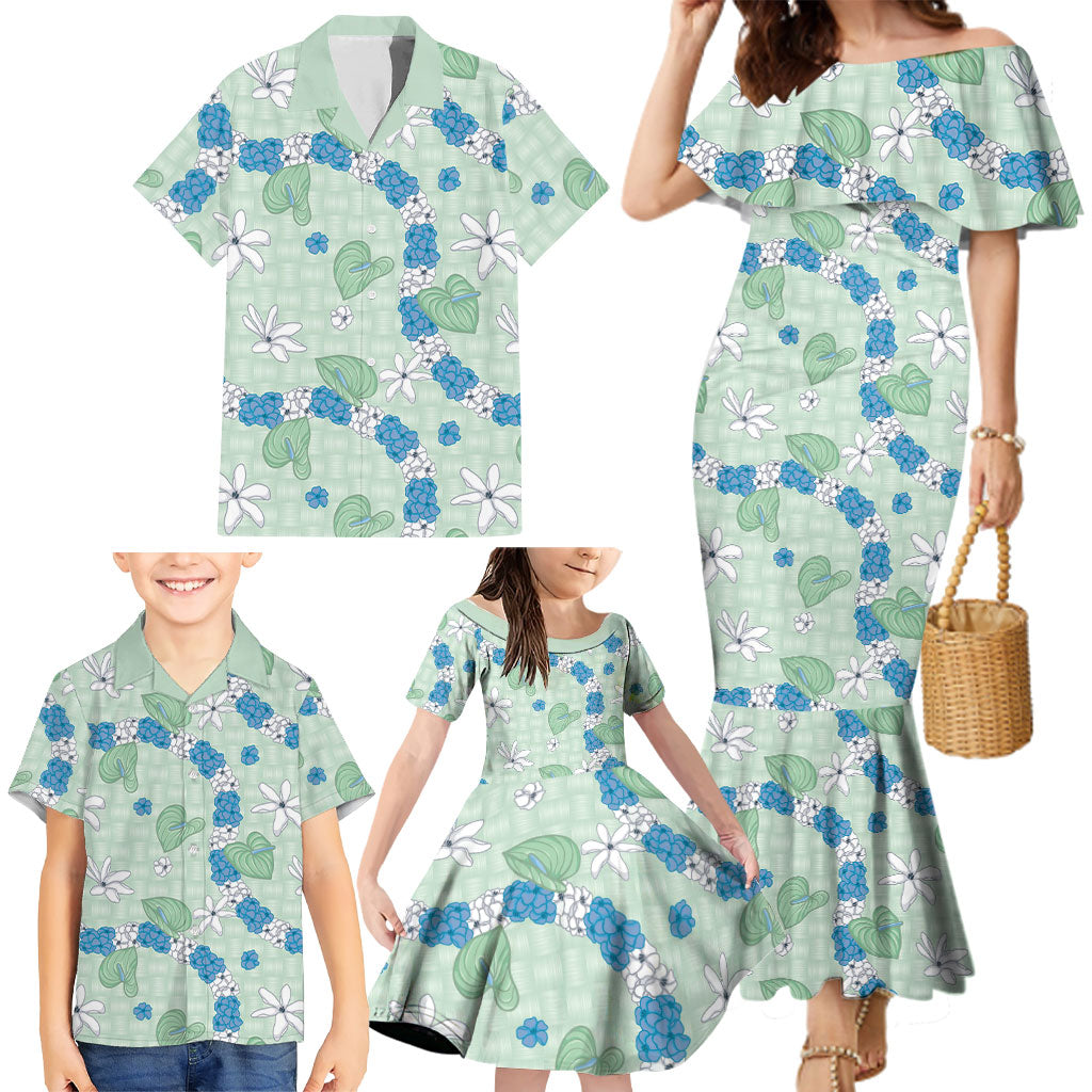Hawaii Anthurium Tiare Pikake Lei Family Matching Mermaid Dress and Hawaiian Shirt Omaomao Lauhala Art Pattern LT01 - Polynesian Pride