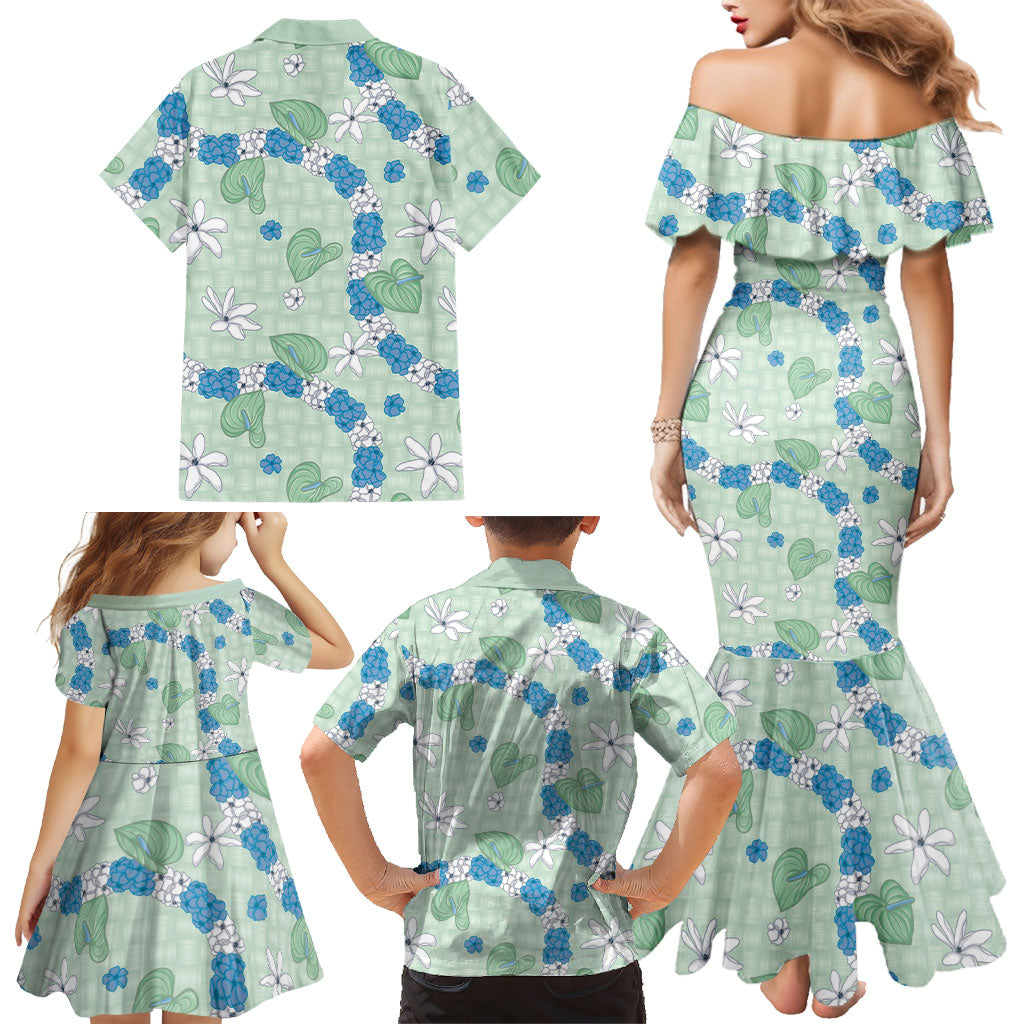 Hawaii Anthurium Tiare Pikake Lei Family Matching Mermaid Dress and Hawaiian Shirt Omaomao Lauhala Art Pattern LT01 - Polynesian Pride