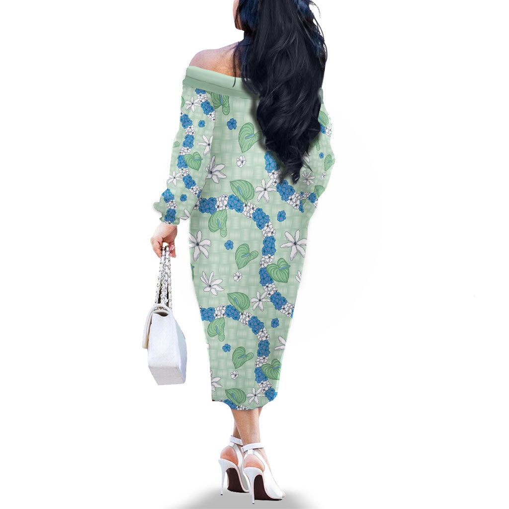 Hawaii Anthurium Tiare Pikake Lei Family Matching Off The Shoulder Long Sleeve Dress and Hawaiian Shirt Omaomao Lauhala Art Pattern LT01 - Polynesian Pride