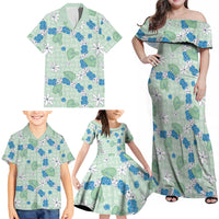 Hawaii Anthurium Tiare Pikake Lei Family Matching Off Shoulder Maxi Dress and Hawaiian Shirt Omaomao Lauhala Art Pattern LT01 - Polynesian Pride